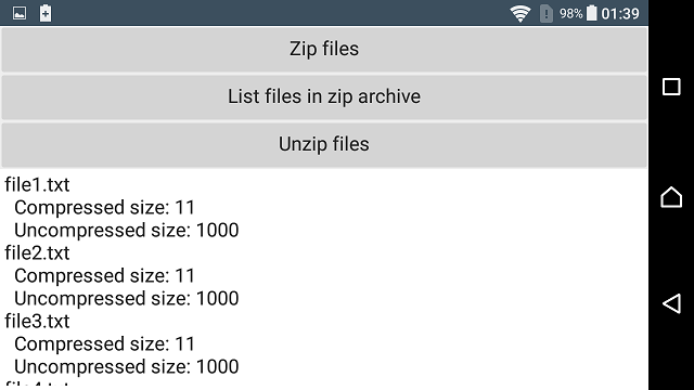 Zip for Android demo example