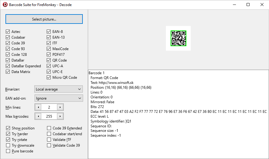 Barcode Suite for FireMonkey Decode