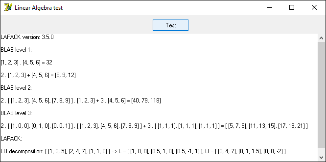 Linear Algebra Library demo example
